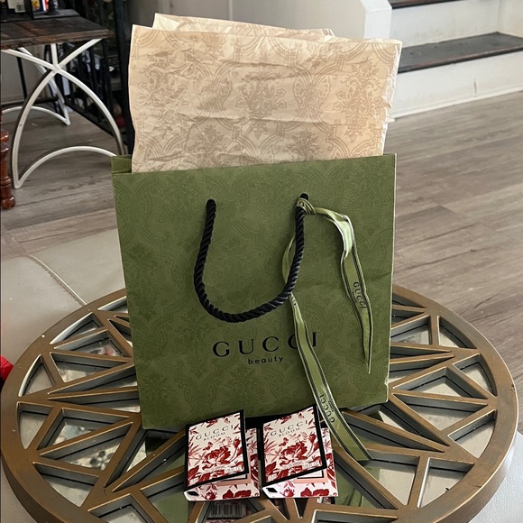 Gucci Accessories - Gucci Beauty Olive Green Gift Bag with Ribbon